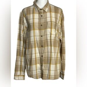 The North Face, Button Up 100% Cotton, Khaki, Gold, White and Tan, Women’s Sz XL